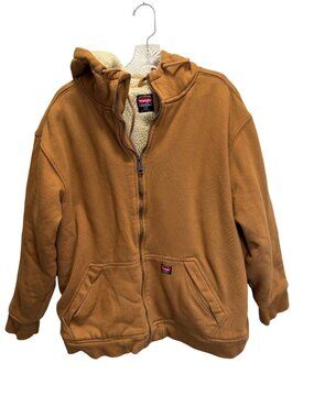 Wrangler Workwear Mens Sherpa-Lined Full-Zip Hoodie XL Caramel Brown Durable & W